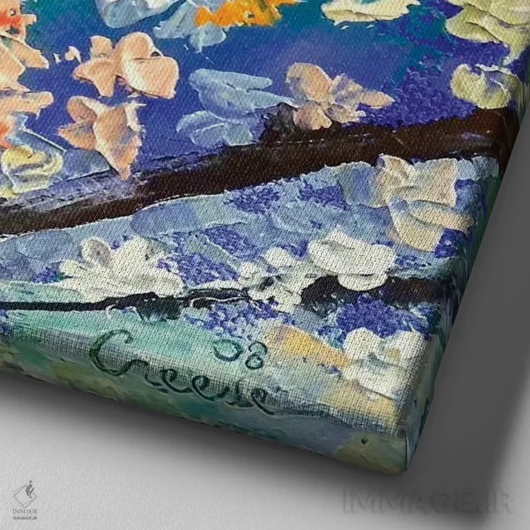 تابلو دکوراتیو نقاشی روغنی شکوفه گیلاس اثر مایکل کریس - نمای نزدیک بافت بوم