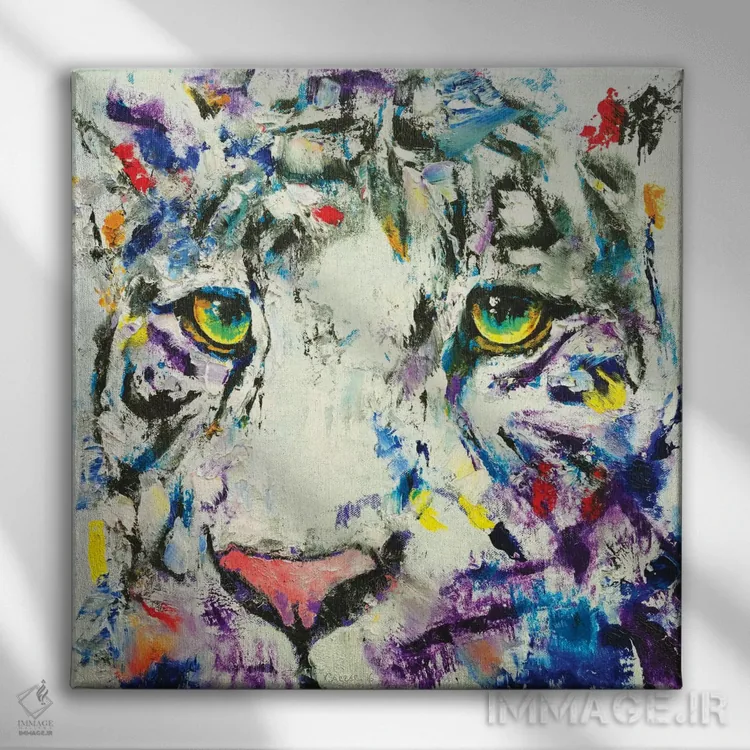 تابلو دکوراتیو ببر سفید اثر مایکل کریس - نمای روبهرو روی دیوار