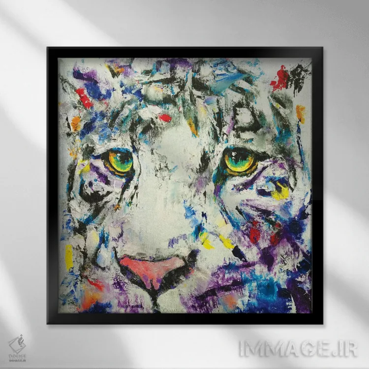 تابلو دکوراتیو ببر سفید اثر مایکل کریس - نمای قابدار مشکی