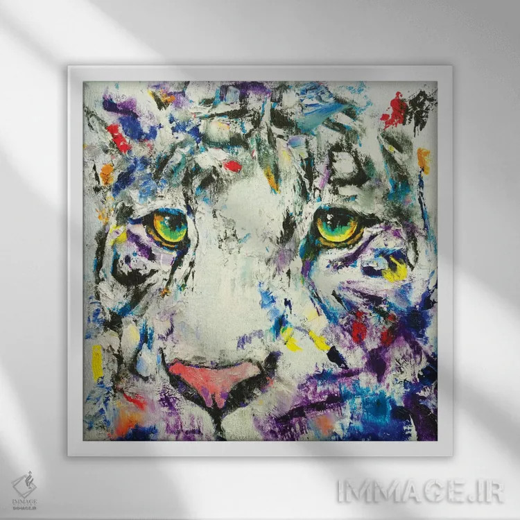 تابلو دکوراتیو ببر سفید اثر مایکل کریس - نمای قابدار سفید