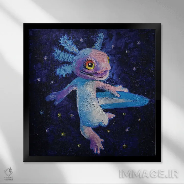 تابلو دکوراتیو آکسولوتل اثر مایکل کریس - نمای قابدار مشکی