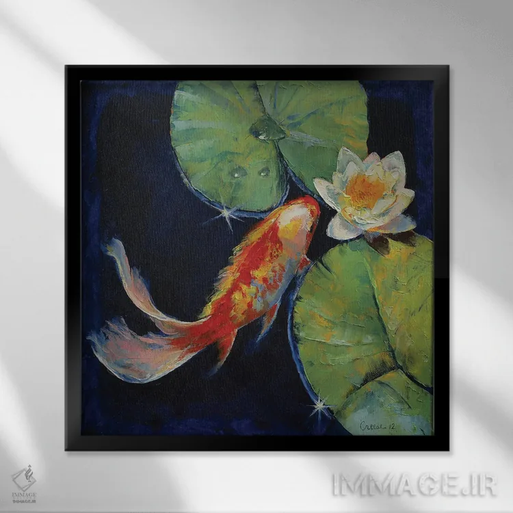 تابلو دکوراتیو کوی و سوسن سفید اثر مایکل کریس - نمای قابدار مشکی