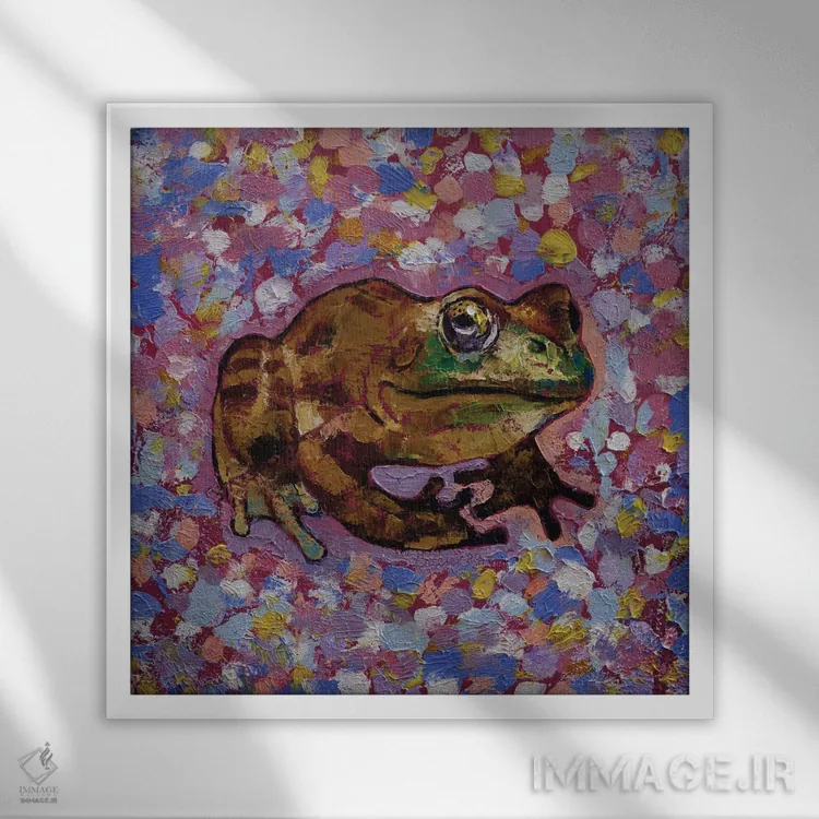 تابلو دکوراتیو قورباغه گاوی اثر مایکل کریس - نمای قابدار سفید