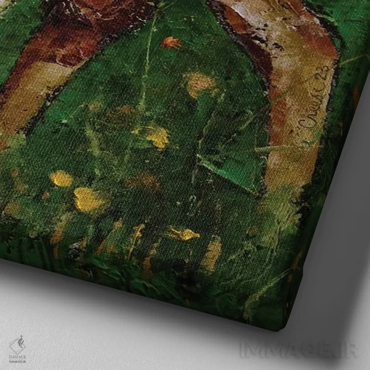 تابلو دکوراتیو گوزن جوان با قاصدک ها اثر مایکل کریس - نمای نزدیک بافت بوم