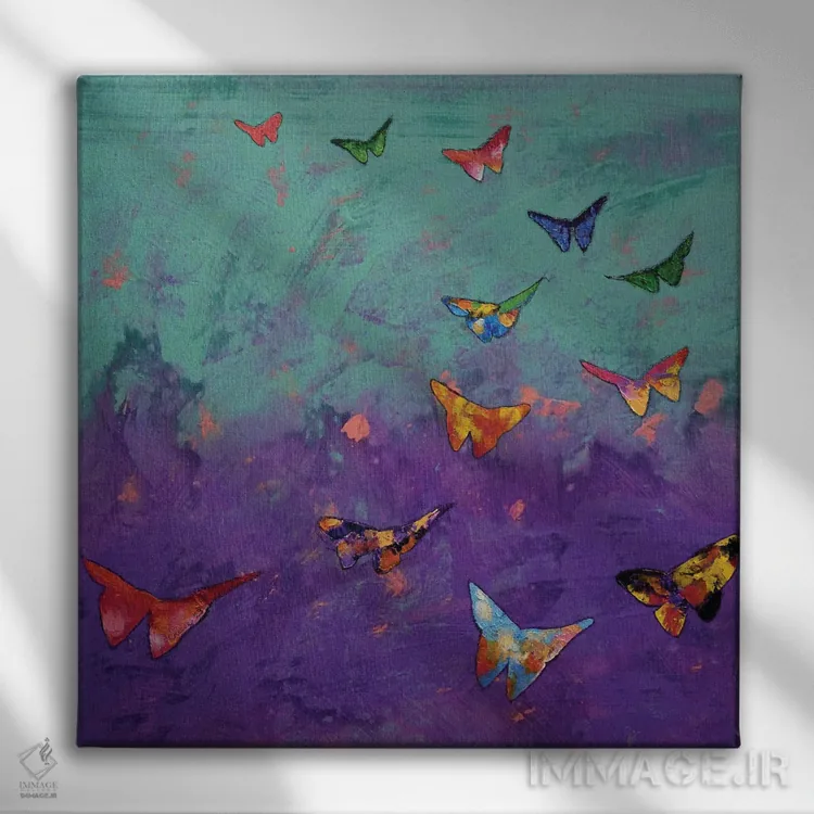 تابلو دکوراتیو پروانه های اوریگامی اثر مایکل کریس - نمای روبهرو روی دیوار