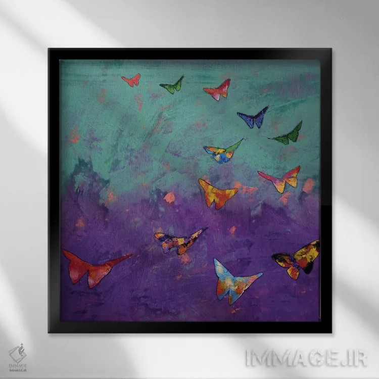تابلو دکوراتیو پروانه های اوریگامی اثر مایکل کریس - نمای قابدار مشکی