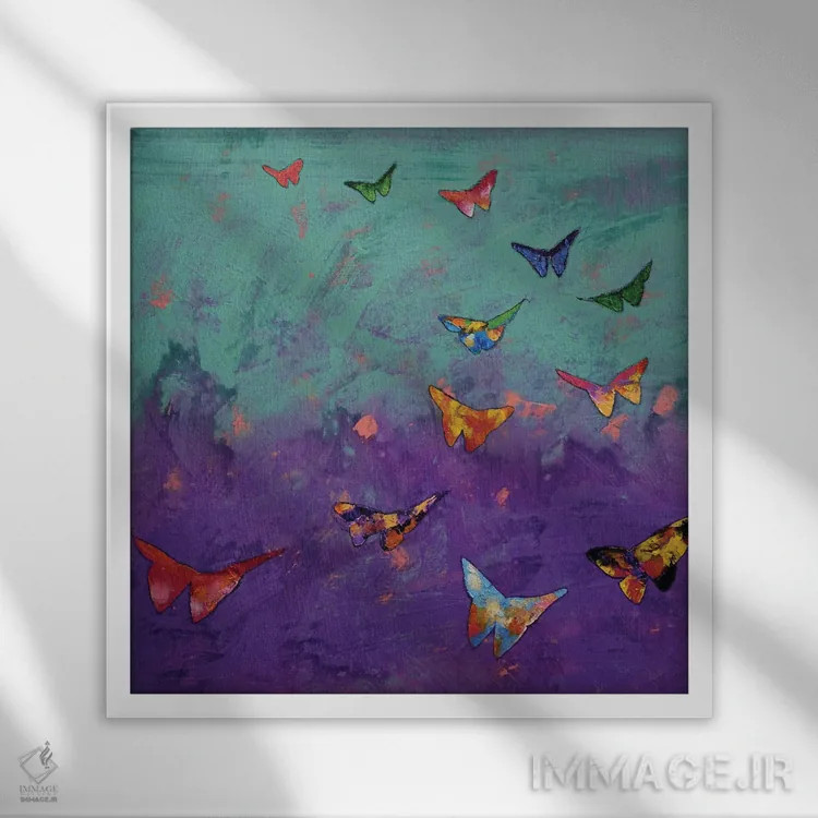 تابلو دکوراتیو پروانه های اوریگامی اثر مایکل کریس - نمای قابدار سفید