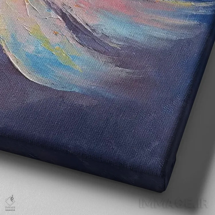 تابلو دکوراتیو کوی روی زمینه آبی و بنفش اثر مایکل کریس - نمای نزدیک بافت بوم