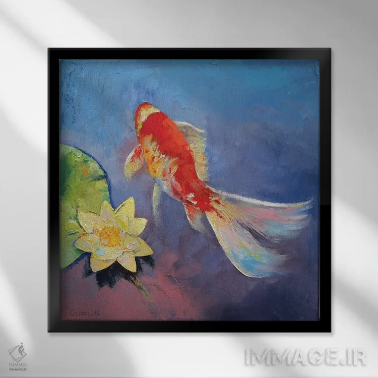 تابلو دکوراتیو کوی روی زمینه آبی و بنفش اثر مایکل کریس - نمای قابدار مشکی