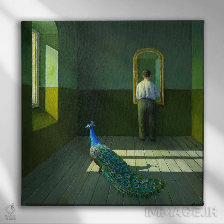 تابلو دکوراتیو طاووس اثر مایکل سووا - نمای روبهرو روی دیوار