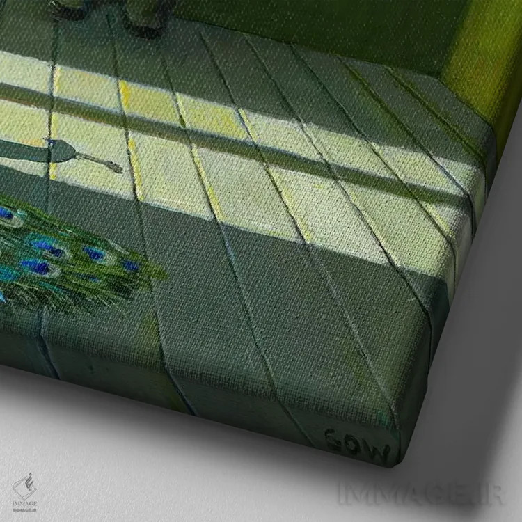 تابلو دکوراتیو طاووس اثر مایکل سووا - نمای نزدیک بافت بوم