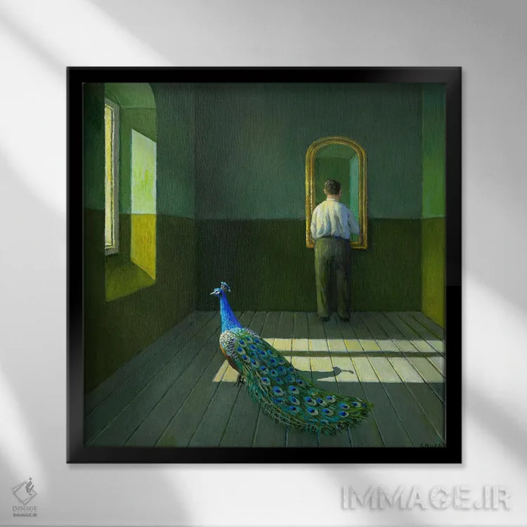 تابلو دکوراتیو طاووس اثر مایکل سووا - نمای قابدار مشکی