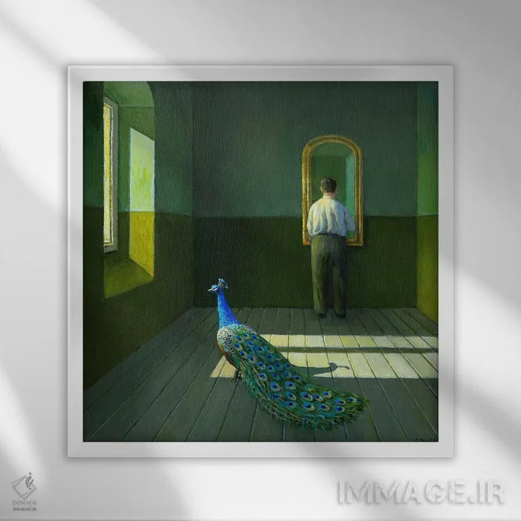 تابلو دکوراتیو طاووس اثر مایکل سووا - نمای قابدار سفید