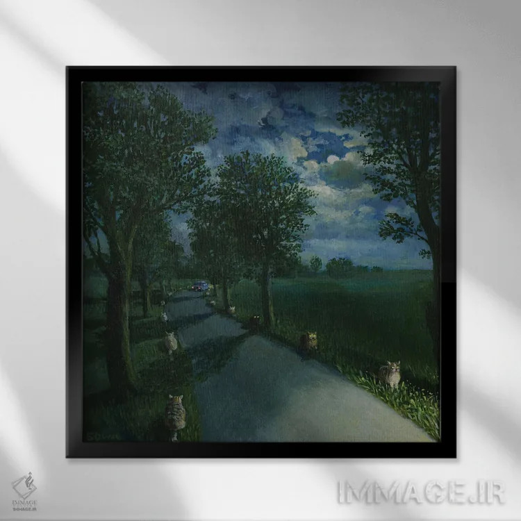 تابلو دکوراتیو دستیاران مسیر اثر مایکل سووا - نمای قابدار مشکی