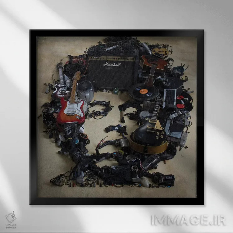 تابلو دکوراتیو پرتره سه بعدی جیمی هندریکس اثر آقای کپی رایت - نمای قابدار مشکی