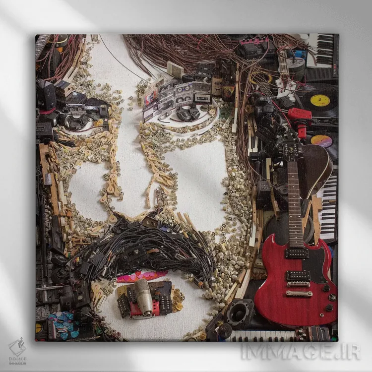 تابلو دکوراتیو پرتره سه بعدی فرانک زاپا اثر آقای کپی رایت - نمای روبهرو روی دیوار