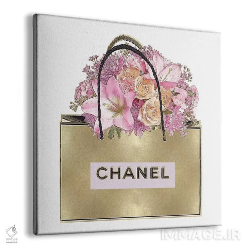 تابلو دکوراتیو کیف طلایی با دسته گل صورتی اثر مدلین بلیک - نمای پرسپکتیو محصول