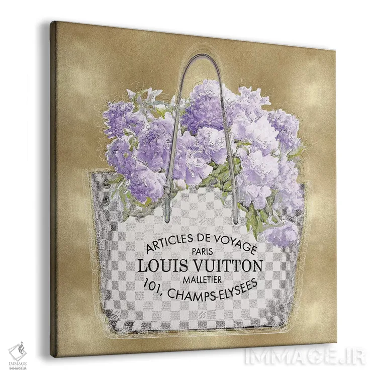 تابلو دکوراتیو دسته گل اسطوخودوس روی زمینه طلایی اثر مدلین بلیک - نمای پرسپکتیو محصول