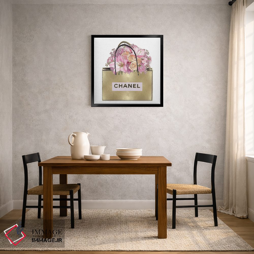 تابلو دکوراتیو کیف طلایی با دسته گل صورتی اثر مدلین بلیک - D3B