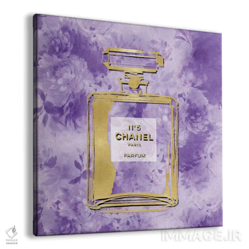 تابلو دکوراتیو عطر طلایی روی گل های بنفش اثر مدلین بلیک - نمای پرسپکتیو محصول