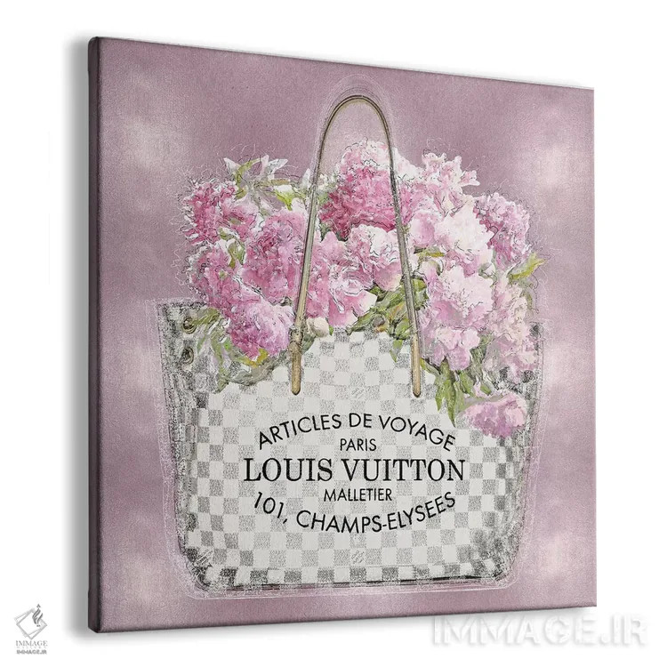 تابلو دکوراتیو دسته گل صورتی روی زمینه صورتی اثر مدلین بلیک - نمای پرسپکتیو محصول