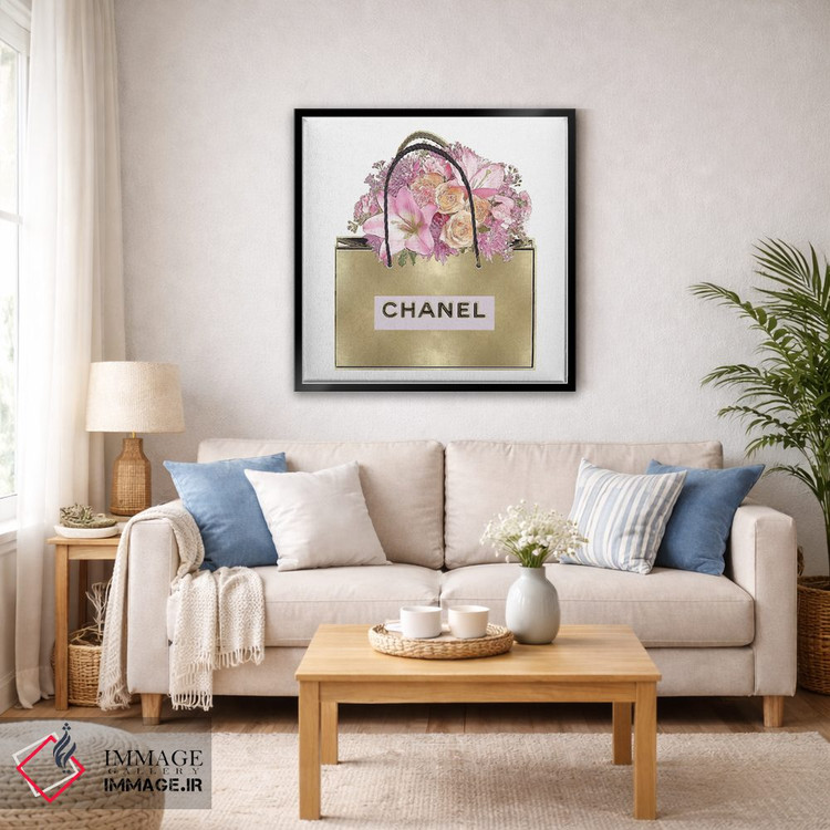 تابلو دکوراتیو کیف طلایی با دسته گل صورتی اثر مدلین بلیک - D6B