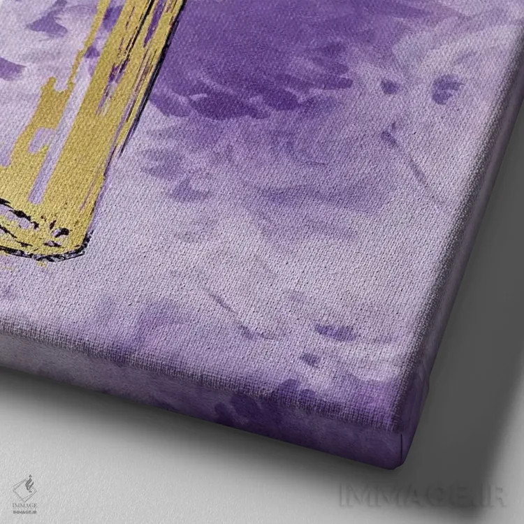 تابلو دکوراتیو عطر طلایی روی گل های بنفش اثر مدلین بلیک - نمای نزدیک بافت بوم