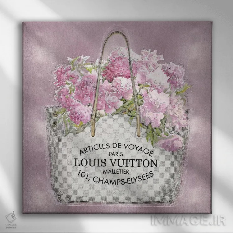 تابلو دکوراتیو دسته گل صورتی روی زمینه صورتی اثر مدلین بلیک - نمای روبهرو روی دیوار