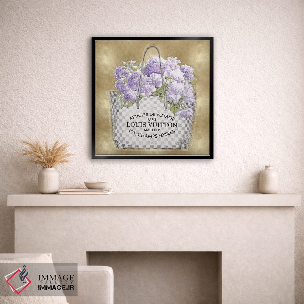 تابلو دکوراتیو دسته گل اسطوخودوس روی زمینه طلایی اثر مدلین بلیک - D2B