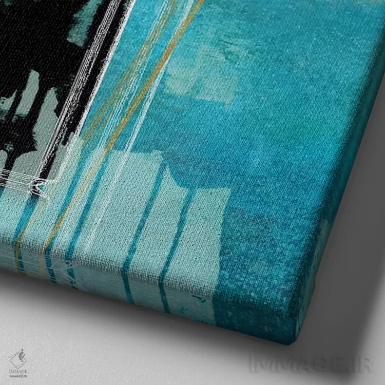 تابلو دکوراتیو نوآر روی سبزآبی اثر مدلین بلیک - نمای نزدیک بافت بوم