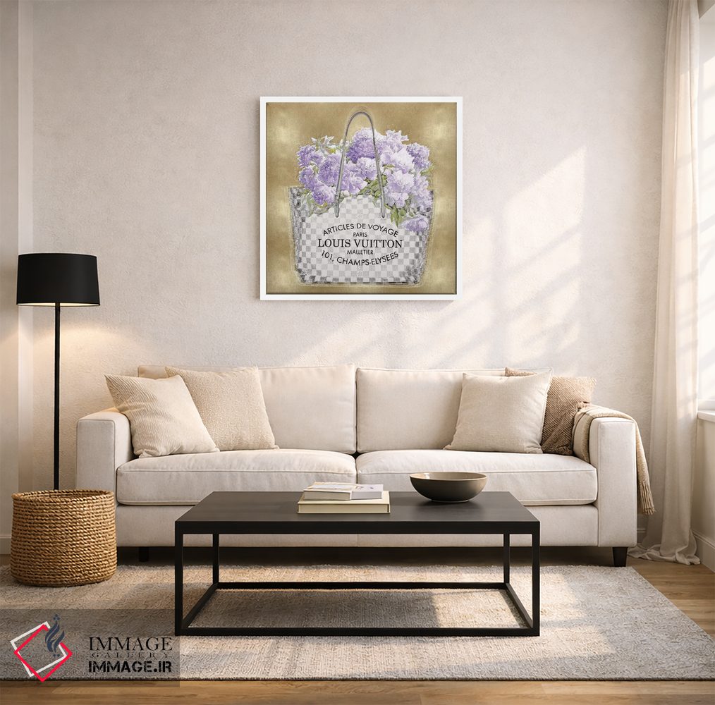 تابلو دکوراتیو دسته گل اسطوخودوس روی زمینه طلایی اثر مدلین بلیک - D3W