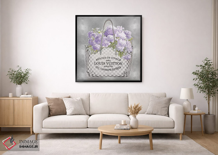 تابلو دکوراتیو دسته گل اسطوخودوس روی زمینه نقره ای اثر مدلین بلیک - D1B