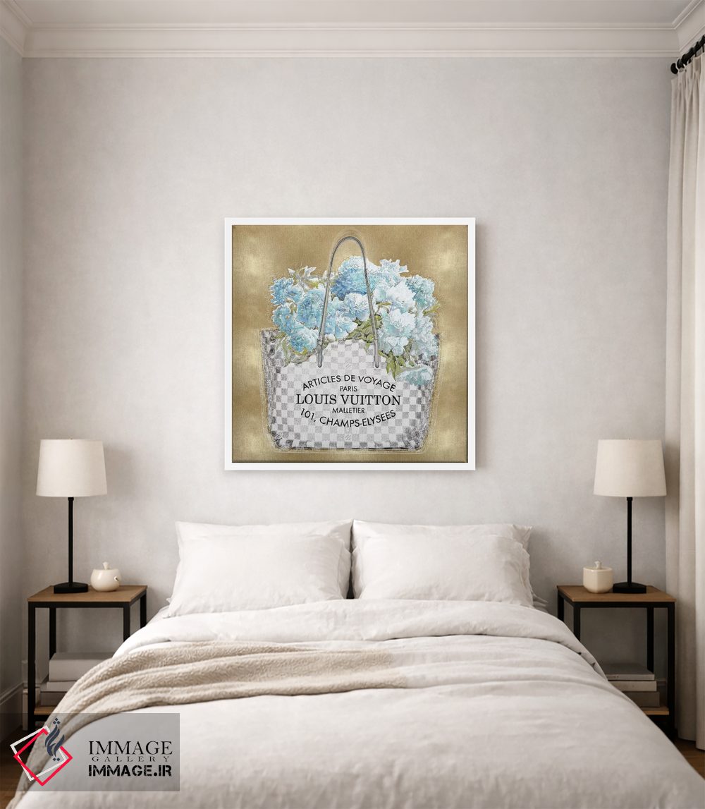 تابلو دکوراتیو دسته گل فیروزه ای روی زمینه طلایی اثر مدلین بلیک - D2W