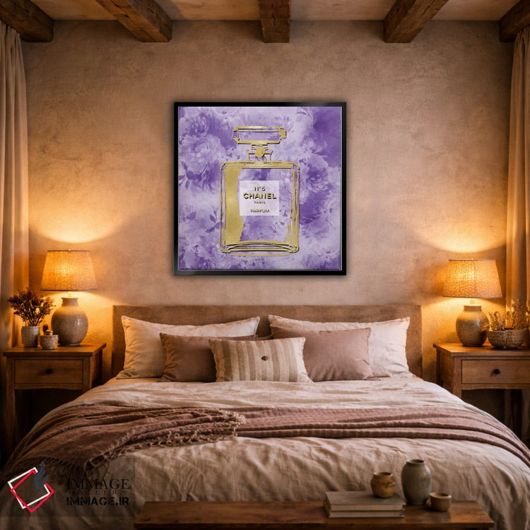 تابلو دکوراتیو عطر طلایی روی گل های بنفش اثر مدلین بلیک - D3B