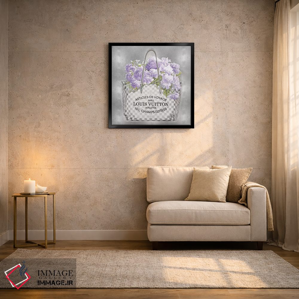 تابلو دکوراتیو دسته گل اسطوخودوس روی زمینه نقره ای اثر مدلین بلیک - D5B