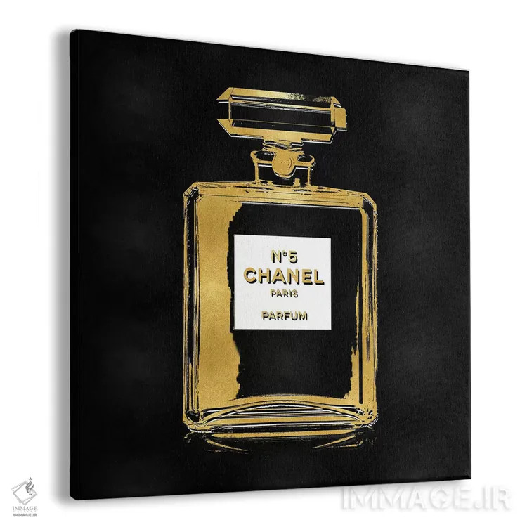 تابلو دکوراتیو عطر طلایی روی زمینه مشکی اثر مدلین بلیک - نمای پرسپکتیو محصول
