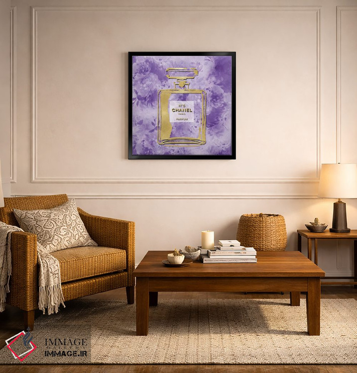 تابلو دکوراتیو عطر طلایی روی گل های بنفش اثر مدلین بلیک - D5B