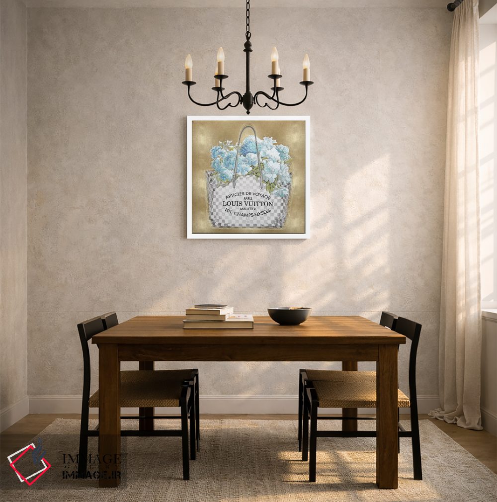 تابلو دکوراتیو دسته گل فیروزه ای روی زمینه طلایی اثر مدلین بلیک - D4W