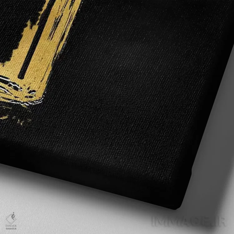 تابلو دکوراتیو عطر طلایی روی زمینه مشکی اثر مدلین بلیک - نمای نزدیک بافت بوم