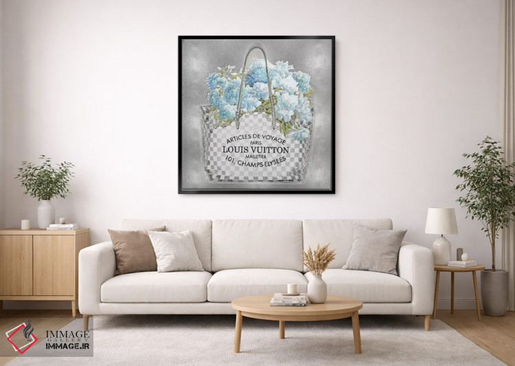 تابلو دکوراتیو دسته گل فیروزه ای روی زمینه نقره ای اثر مدلین بلیک - D1B