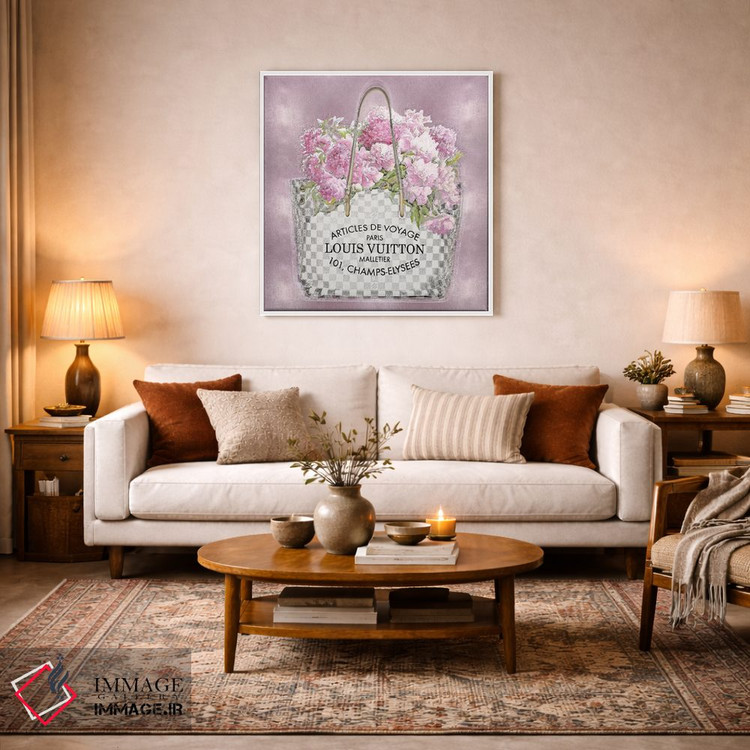 تابلو دکوراتیو دسته گل صورتی روی زمینه صورتی اثر مدلین بلیک - D2W