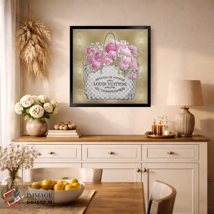 تابلو دکوراتیو دسته گل صورتی روی زمینه طلایی اثر مدلین بلیک - D1B