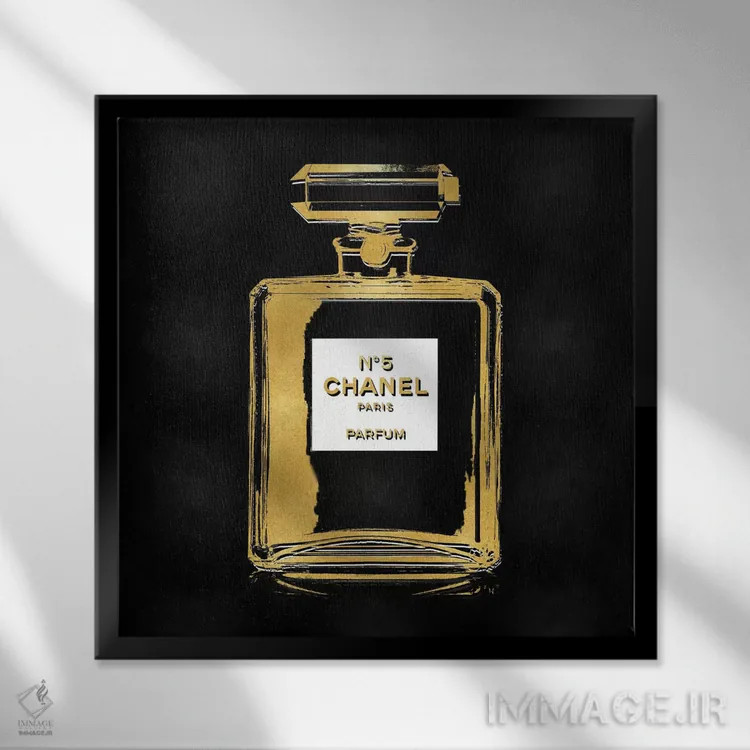 تابلو دکوراتیو عطر طلایی روی زمینه مشکی اثر مدلین بلیک - نمای قابدار مشکی