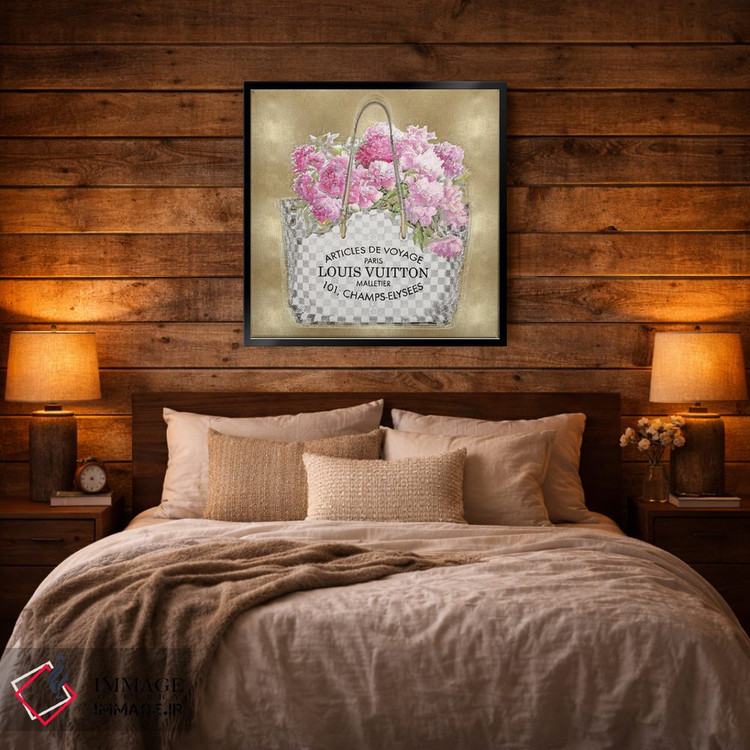 تابلو دکوراتیو دسته گل صورتی روی زمینه طلایی اثر مدلین بلیک - D2B