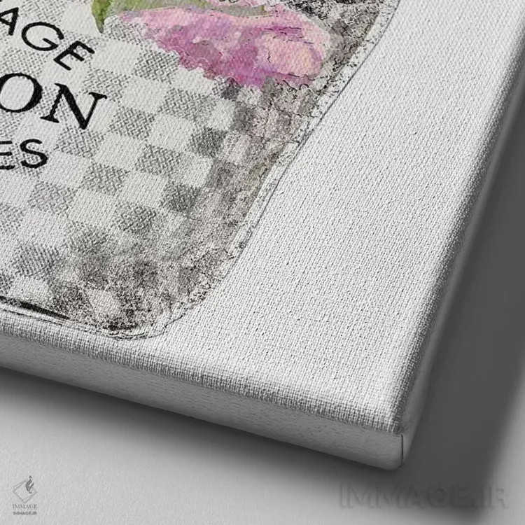 تابلو دکوراتیو دسته گل صورتی اثر مدلین بلیک - نمای نزدیک بافت بوم