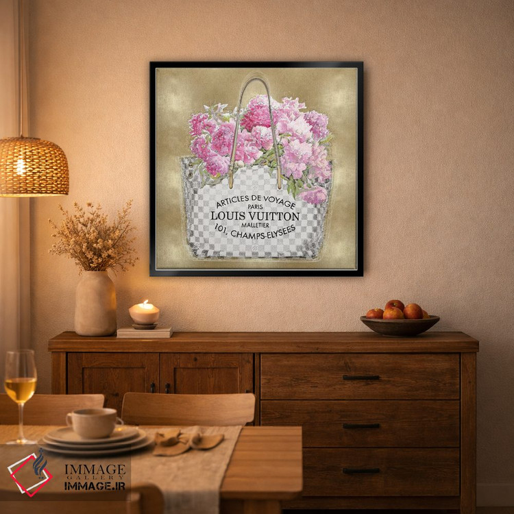 تابلو دکوراتیو دسته گل صورتی روی زمینه طلایی اثر مدلین بلیک - D3B