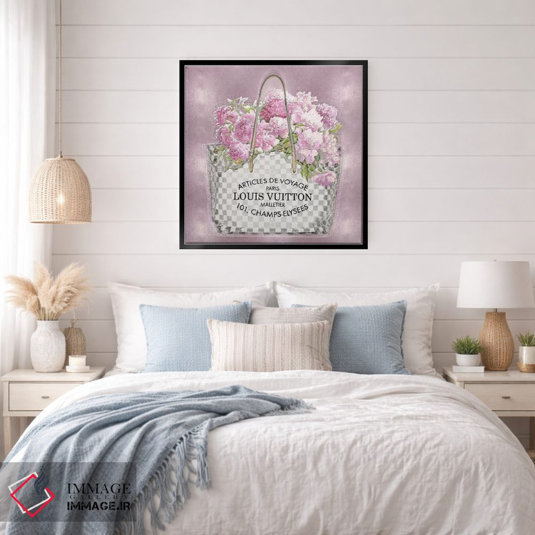 تابلو دکوراتیو دسته گل صورتی روی زمینه صورتی اثر مدلین بلیک - D5B