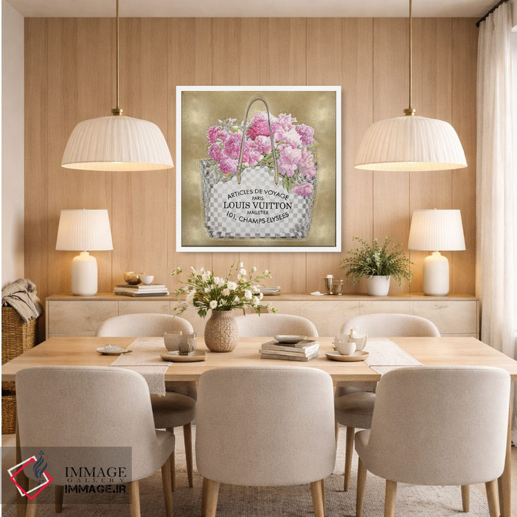 تابلو دکوراتیو دسته گل صورتی روی زمینه طلایی اثر مدلین بلیک - D5W