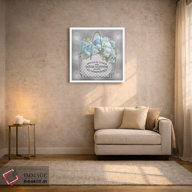 تابلو دکوراتیو دسته گل فیروزه ای روی زمینه نقره ای اثر مدلین بلیک - D2W