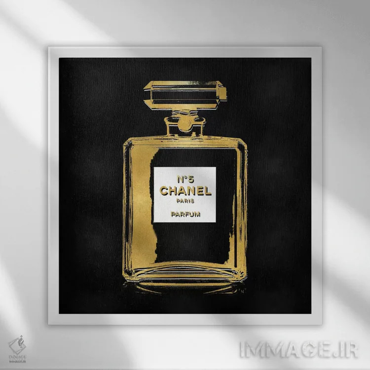 تابلو دکوراتیو عطر طلایی روی زمینه مشکی اثر مدلین بلیک - نمای قابدار سفید